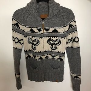 TNA Grey Knit Zip Up Sweater